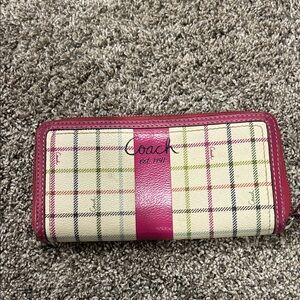 Coach Pink and Cream Plaid Wallet